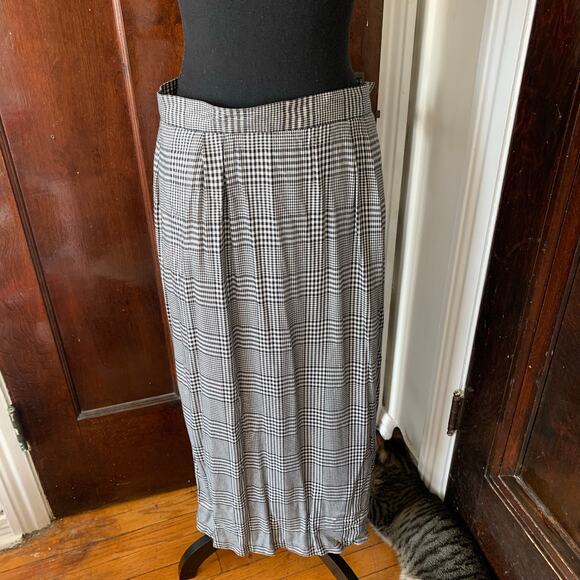Vintage 90s Ruff Hewn Soft Rayon Madi Skirt Multi Plaid Sz 14 Black & White - Picture 2 of 9
